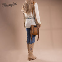 Wrangler Top Handle Boot Scroll Fringe Crossbody - Brown