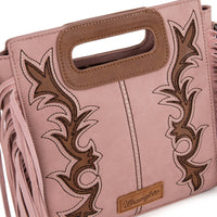 Wrangler Top Handle Boot Scroll Fringe Crossbody - Pink