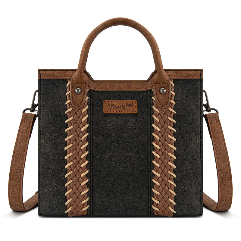 Wrangler Braided Whipstitch Small Tote Crossbody - Black