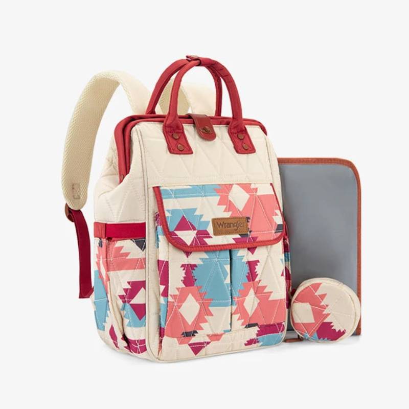 Wrangler Quilted Nappy Bag - Cream Aztec (WG2222-9110TN)