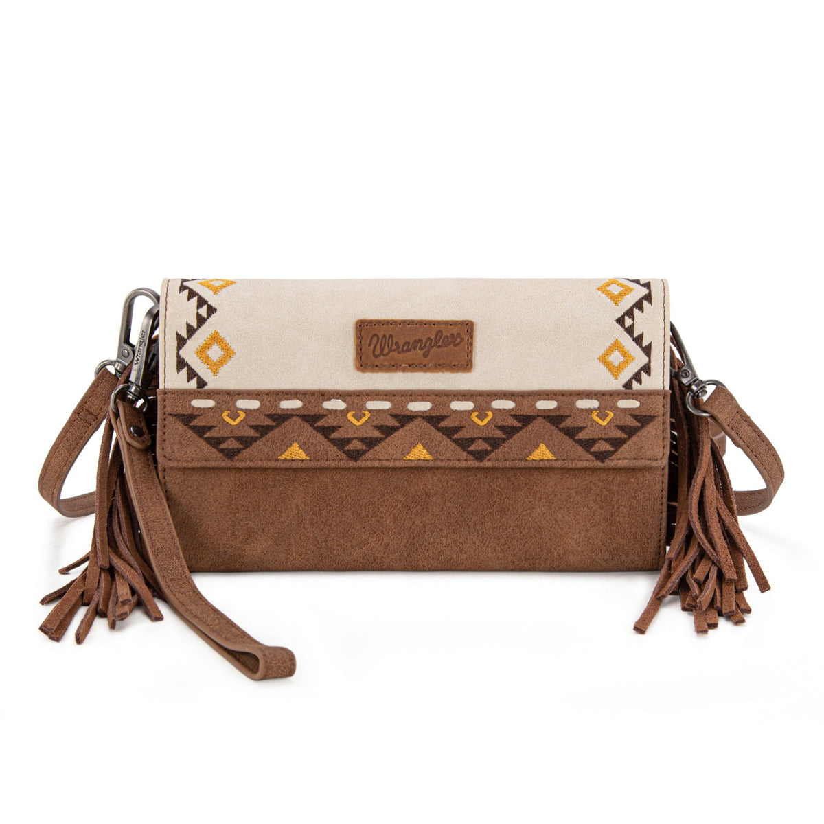 Wrangler Aztec Embroidered Fringe Wallet/Crossbody - Beige (WG233-W018BG)
