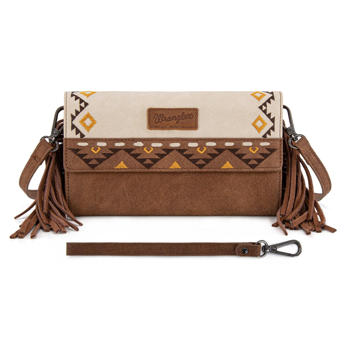 Wrangler Aztec Embroidered Fringe Wallet/Crossbody - Beige (WG233-W018BG)