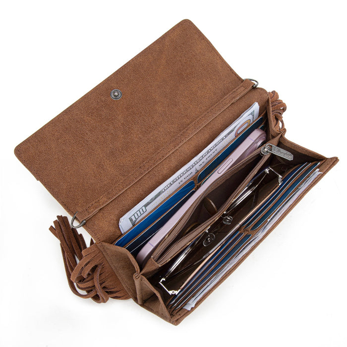 Wrangler Aztec Embroidered Fringe Wallet/Crossbody - Beige (WG233-W018BG)