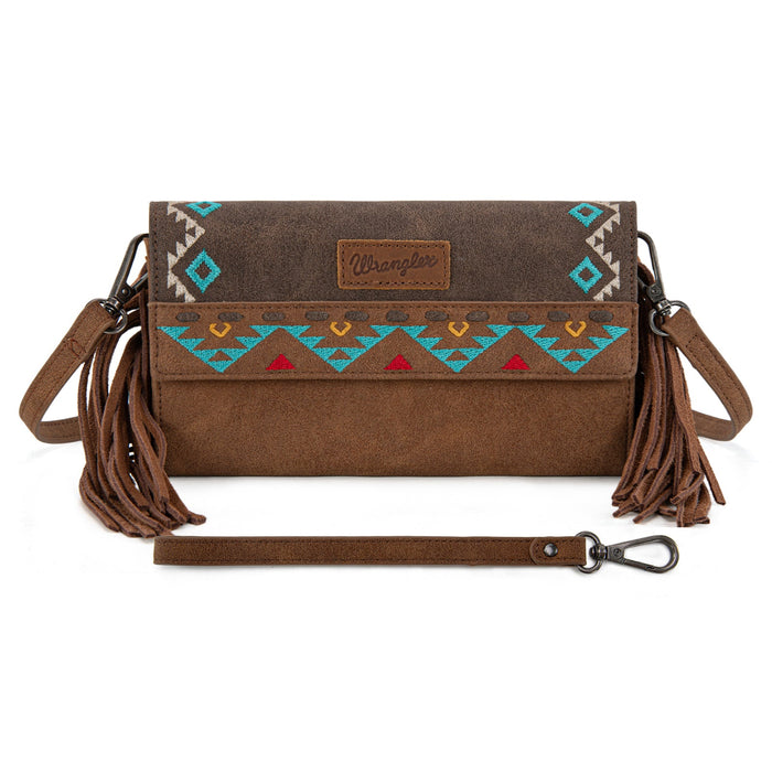 Wrangler Aztec Embroidered Fringe Wallet/Crossbody - Brown (WG233-W018BR)