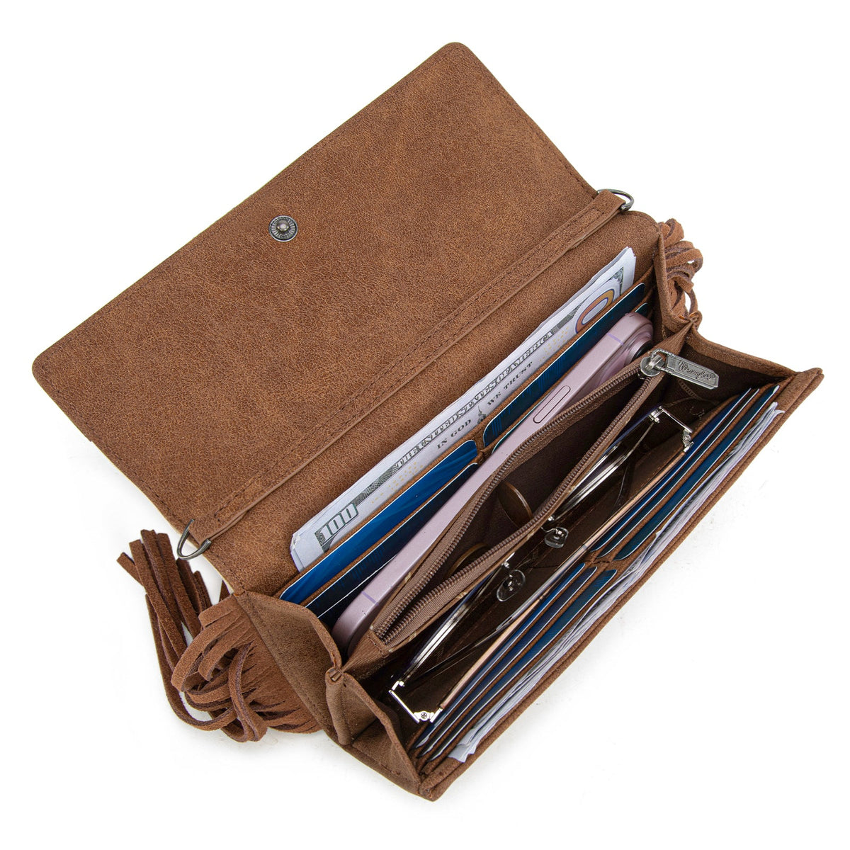 Wrangler Aztec Embroidered Fringe Wallet/Crossbody - Brown (WG233-W018BR)