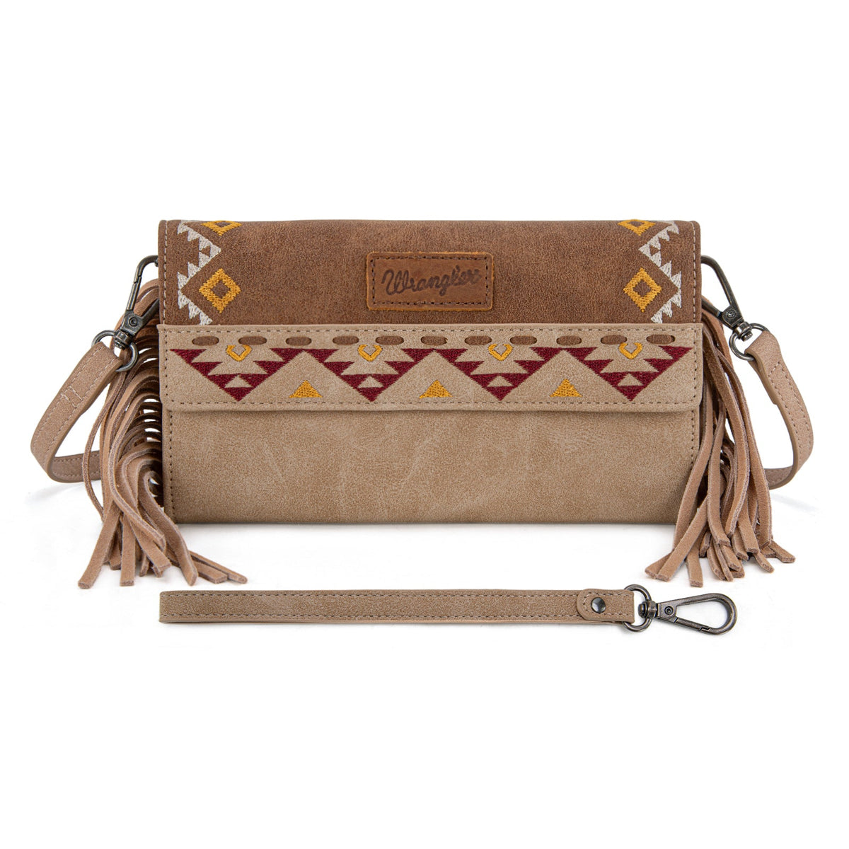 Wrangler Aztec Embroidered Fringe Wallet/Crossbody - Light Brown (WG233-W018LBR)