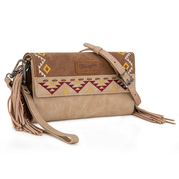 Wrangler Aztec Embroidered Fringe Wallet/Crossbody - Light Brown (WG233-W018LBR)