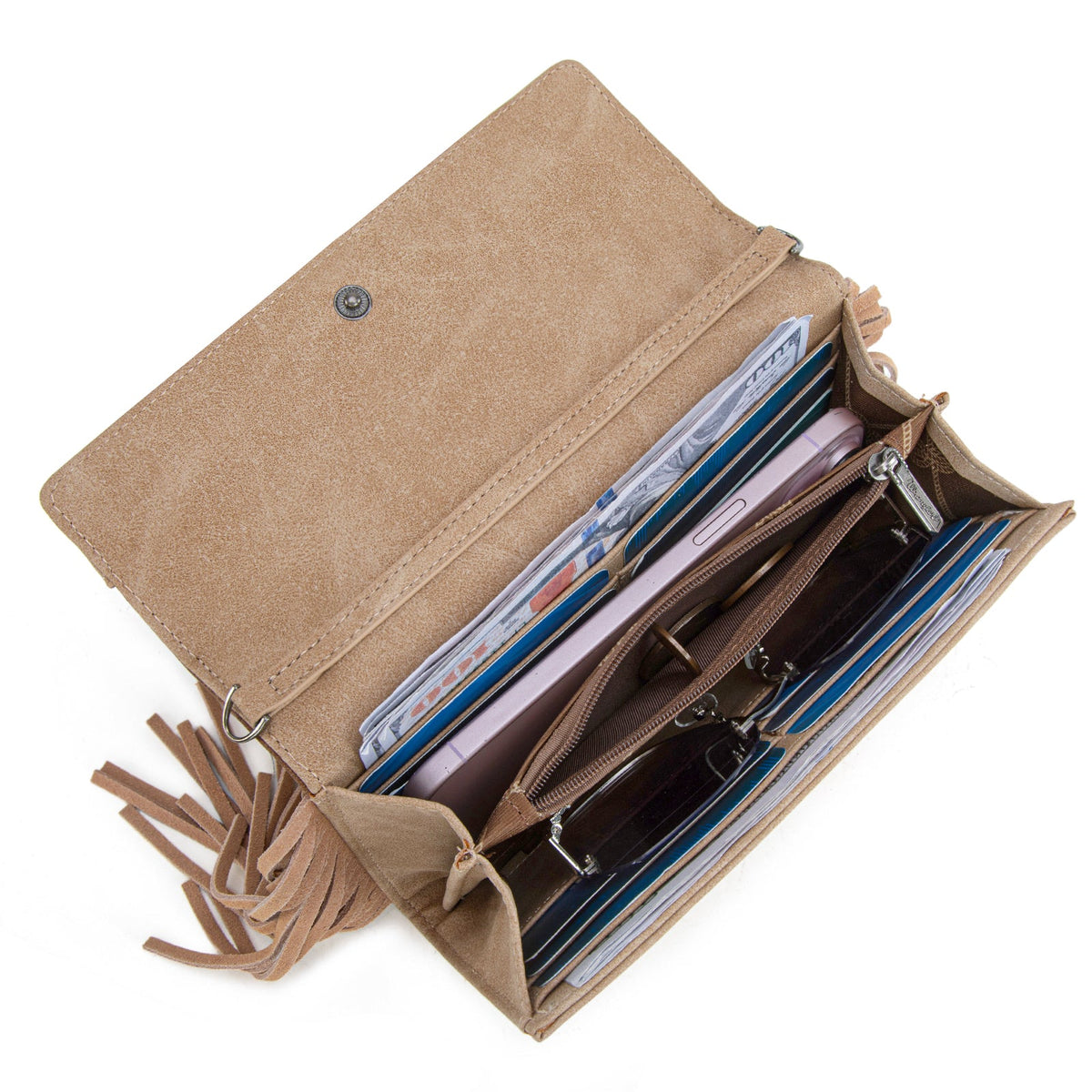 Wrangler Aztec Embroidered Fringe Wallet/Crossbody - Light Brown (WG233-W018LBR)