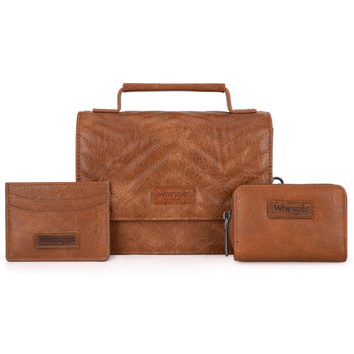 Wrangler Mini Top Handle Crossbody/Wallet/Card Case Set - Brown