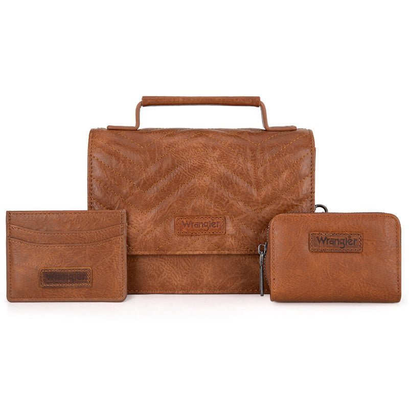 Wrangler Mini Top Handle Crossbody/Wallet/Card Case Set - Brown
