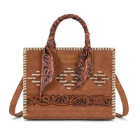 Wrangler Whipstitch Aztec Satchel Crossbody - Brown (WG-HB-310-8120BR)