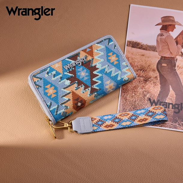 Wrangler Aztec Print RFID Zip Around Wallet - Jean (WG369-W122JN)