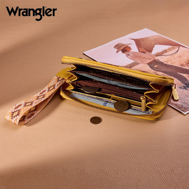 Wrangler Aztec Print RFID Zip Around Wallet - Mustard (WG369-W122MST)