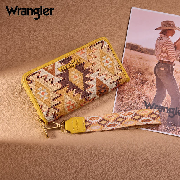 Wrangler Aztec Print RFID Zip Around Wallet - Mustard (WG369-W122MST)