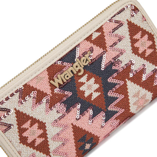 Wrangler Aztec Print RFID Zip Around Wallet - Tan (WG369-W122TN)