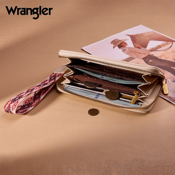 Wrangler Aztec Print RFID Zip Around Wallet - Tan (WG369-W122TN)