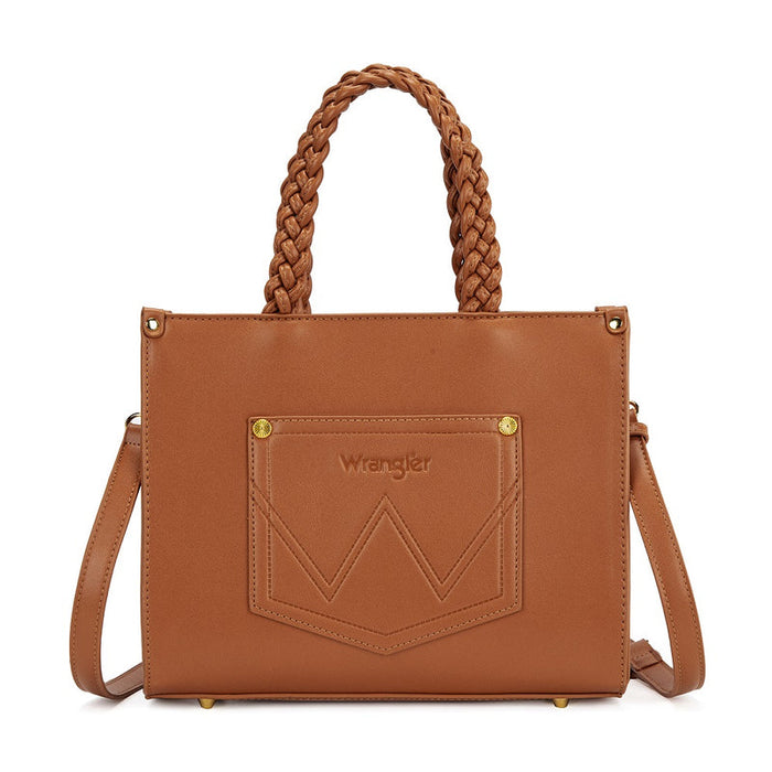 Wrangler Floral Print Braided Tote Crossbody Bag - Brown (WG438-8120BR)