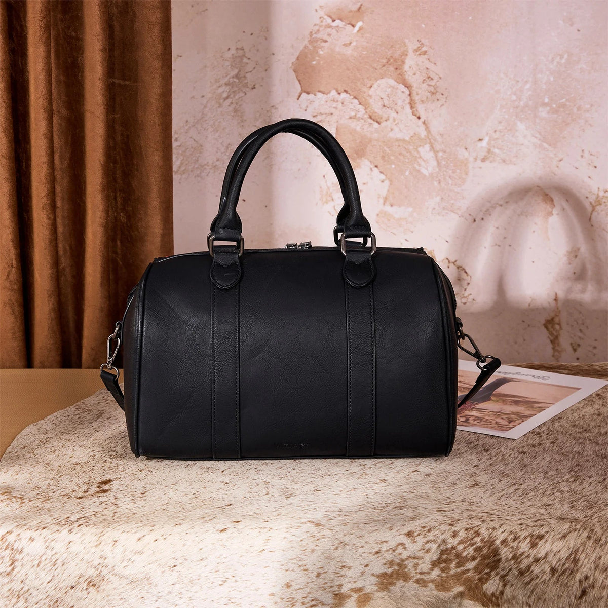 Wrangler Stitch Barrel Satchel Crossbody Bag - Black