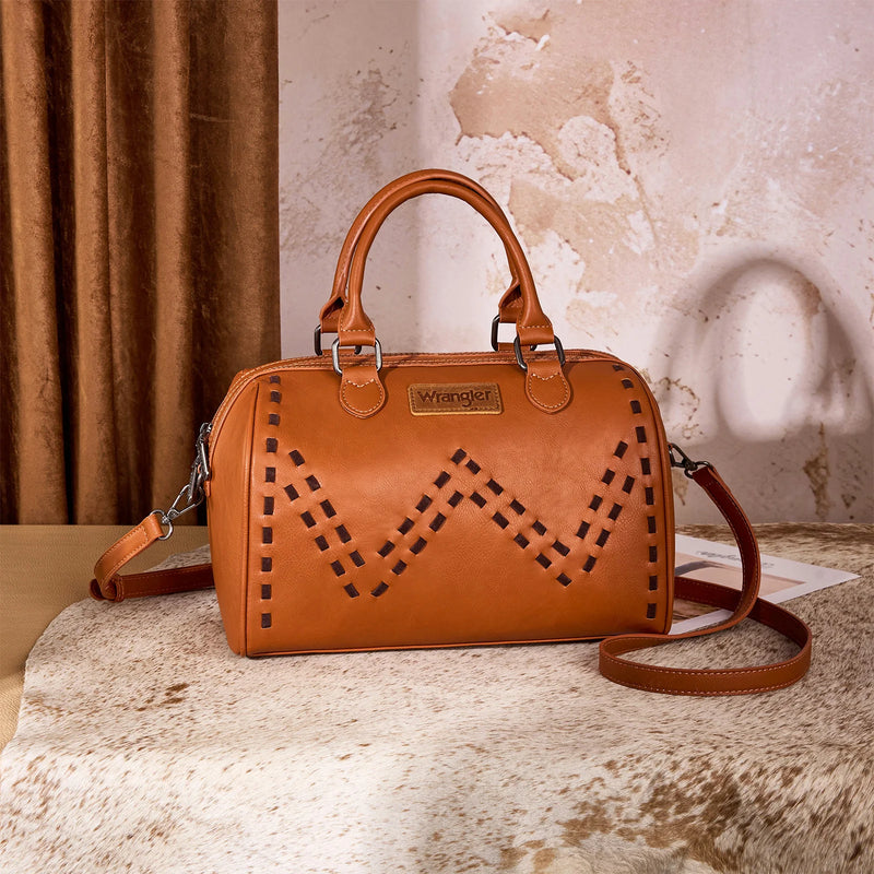 Wrangler Stitch Barrel Satchel Crossbody Bag - Brown