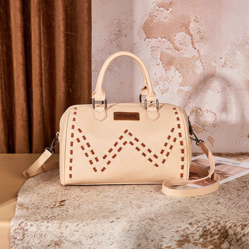 Wrangler Stitch Barrel Satchel Crossbody Bag - Tan