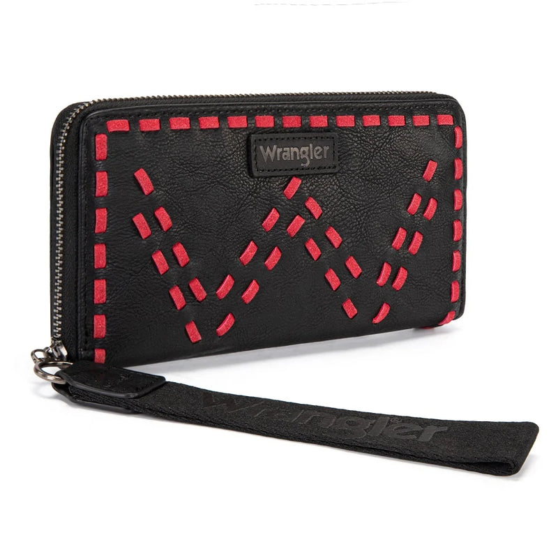 Wrangler Western Stitch Zip Around Wristlet Wallet - Black (WG449-W130BK)