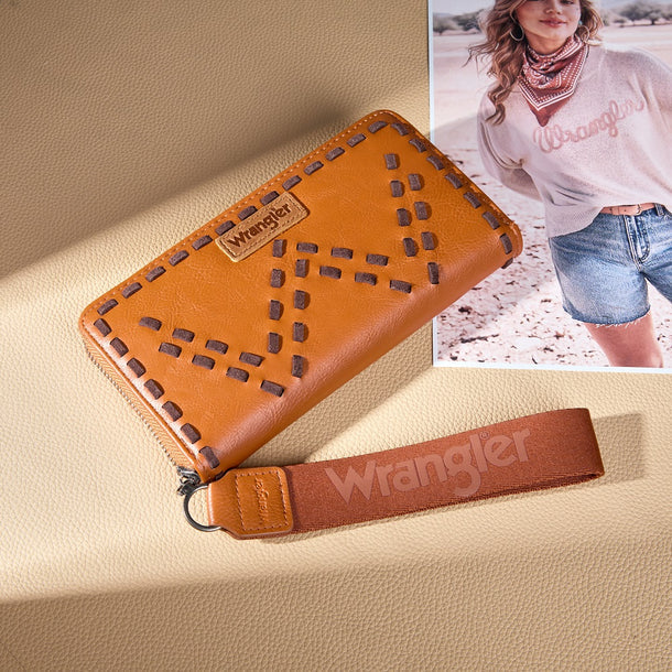 Wrangler Western Stitch Zip Around Wristlet Wallet - Brown (WG449-W130BR)