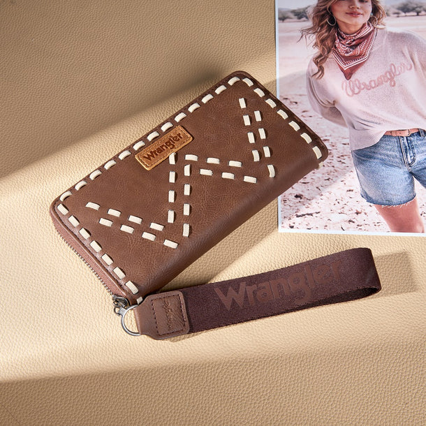 Wrangler Western Stitch Zip Around Wristlet Wallet - Coffee (WG449-W130CF)