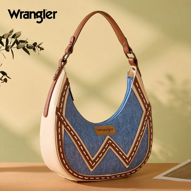Wrangler Western Contrast Stitch Chevron Hobo Shoulder Bag - Jean (WG456-818JN)