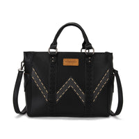Wrangler Western Stitch & Embossed Chevron Satchel Tote Bag - Black (WG519-8300BK)