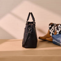 Wrangler Western Stitch & Embossed Chevron Satchel Tote Bag - Black (WG519-8300BK)