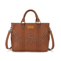 Wrangler Western Stitch & Embossed Chevron Satchel Tote Bag - Brown (WG519-8300BR-1)