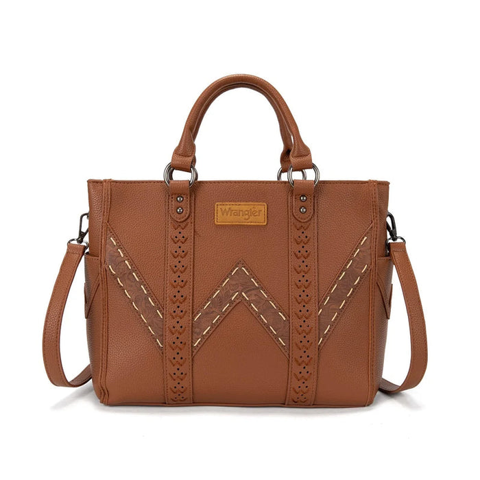 Wrangler Western Stitch & Embossed Chevron Satchel Tote Bag - Brown (WG519-8300BR-1)