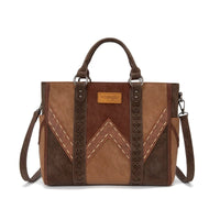 Wrangler Western Stitch & Embossed Chevron Satchel Tote Bag - Brown (WG519-8300BR)