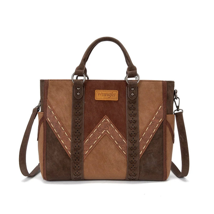 Wrangler Western Stitch & Embossed Chevron Satchel Tote Bag - Brown (WG519-8300BR)