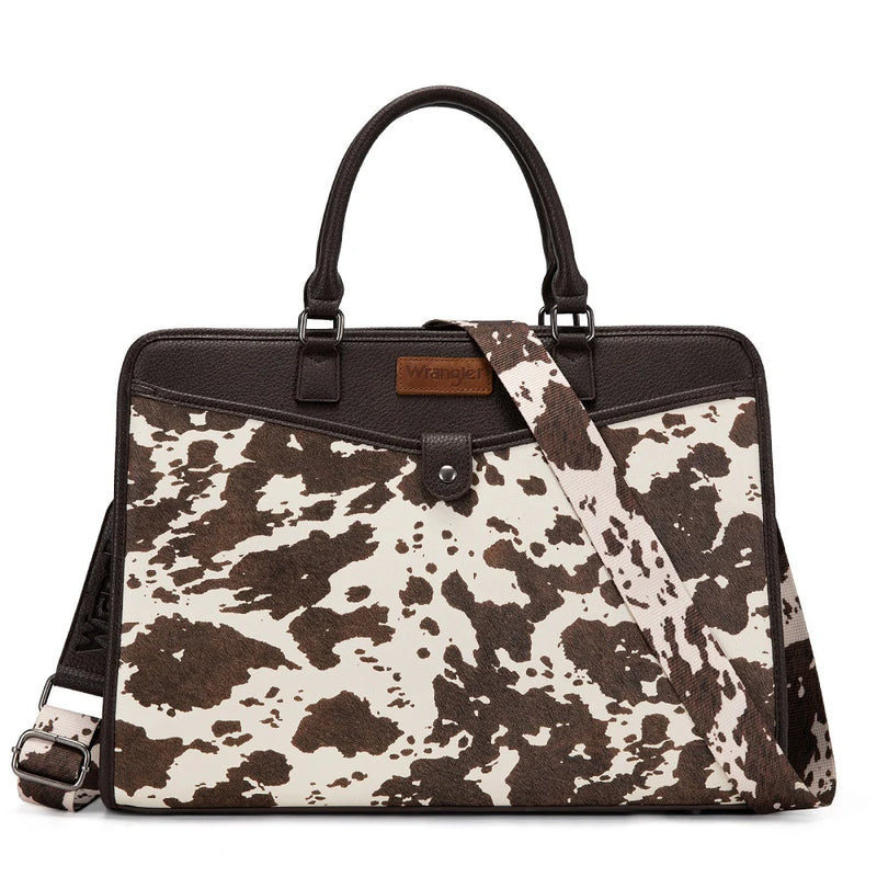 Wrangler Cow Print Pebbled Faux Leather Laptop Brief Bag - Coffee (WG537-8119COW-CF)