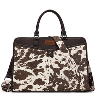 Wrangler Cow Print Pebbled Faux Leather Laptop Brief Bag - Coffee (WG537-8119COW-CF)