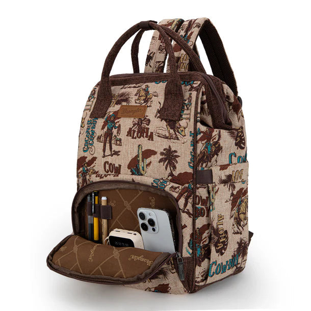Wrangler Vintage Retro Cowboy Cool Print Backpack - Tan (WG60-9110TN)