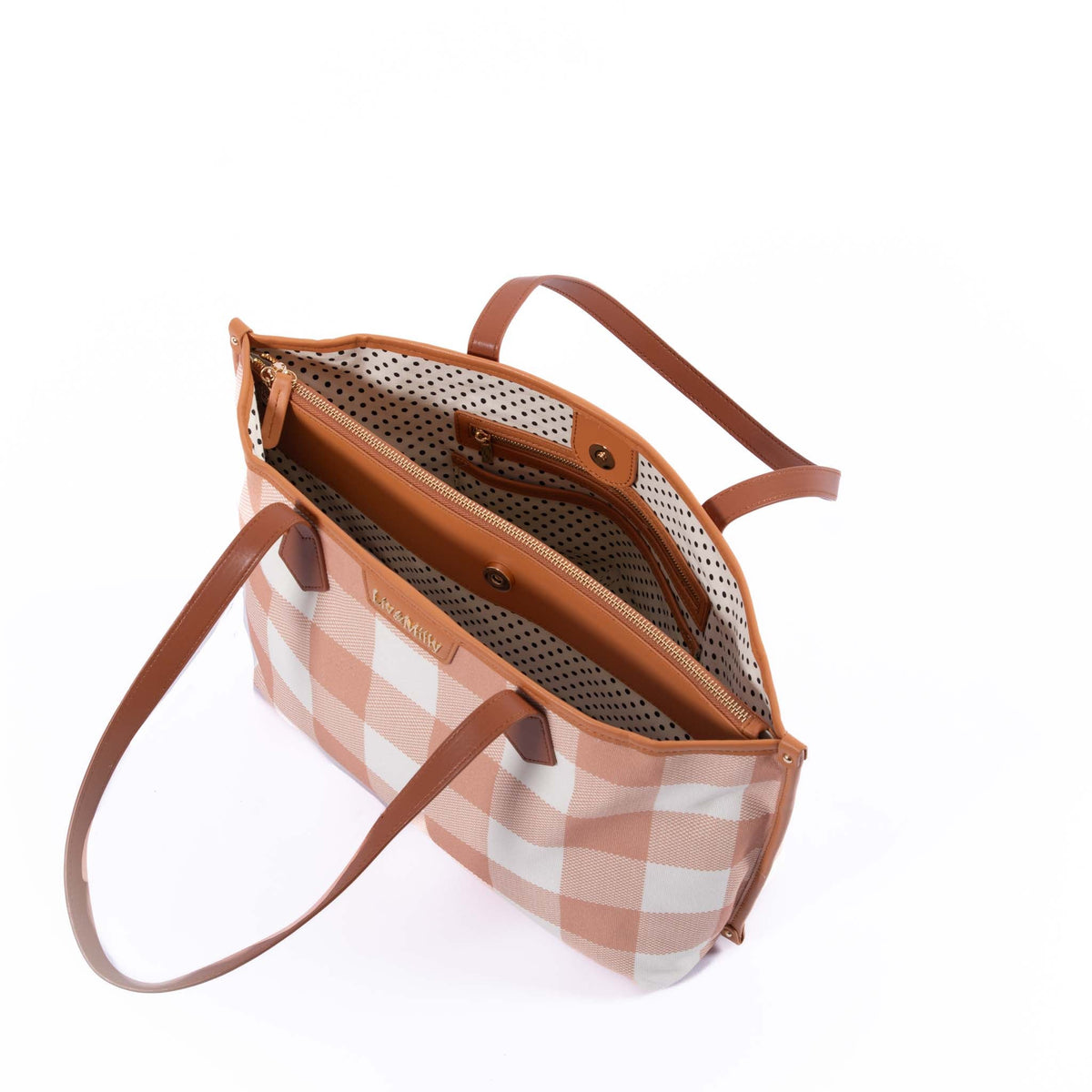 Liv & Milly - Large Capri Latte & White Gingham Tote