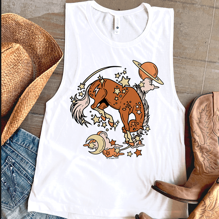 Cosmic Bucking Horse Tank - White