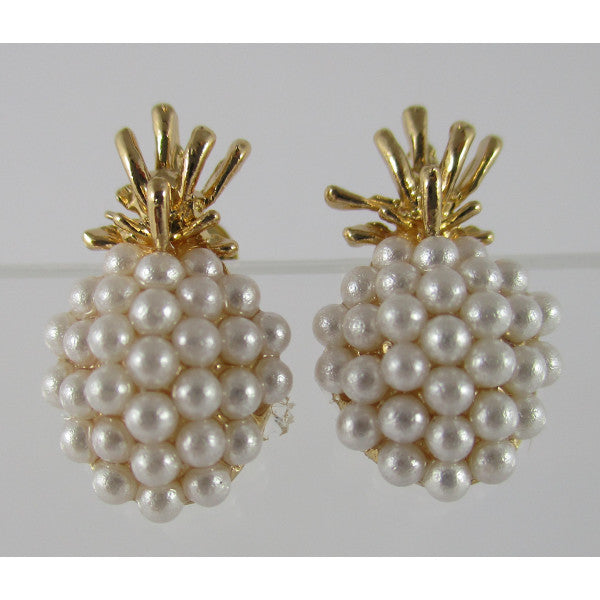 Earrings - Faux Pearl Pineapple Gold Studs