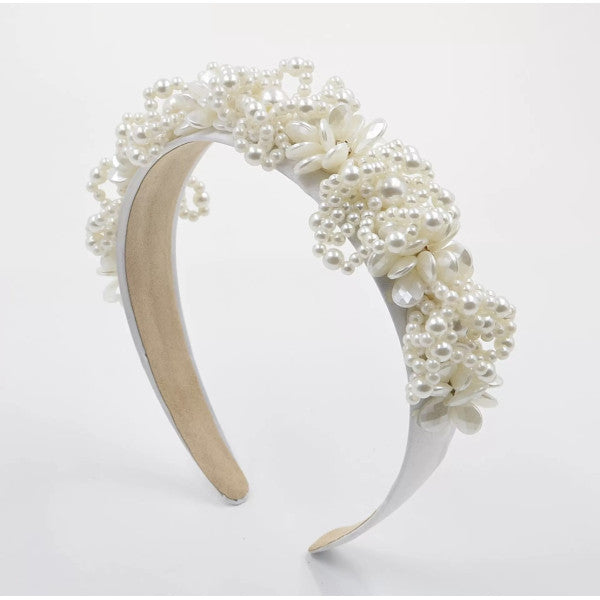 Faux Pearls & Shell Flowers Headband - White