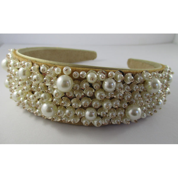 Faux Pearls Headband- Champagne/White