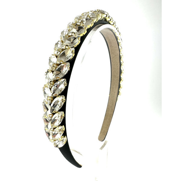 Black Double Row Crystal Headband - Fine Leaf