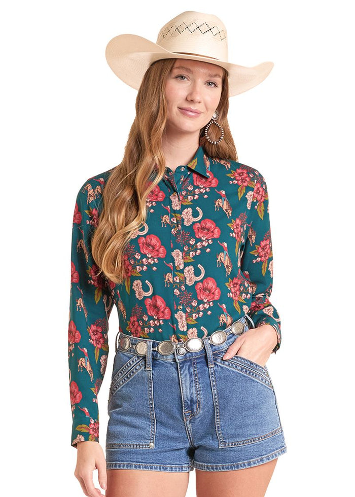 Rock and Roll - Floral Print Long Sleeved Snap (LWN2S08856)