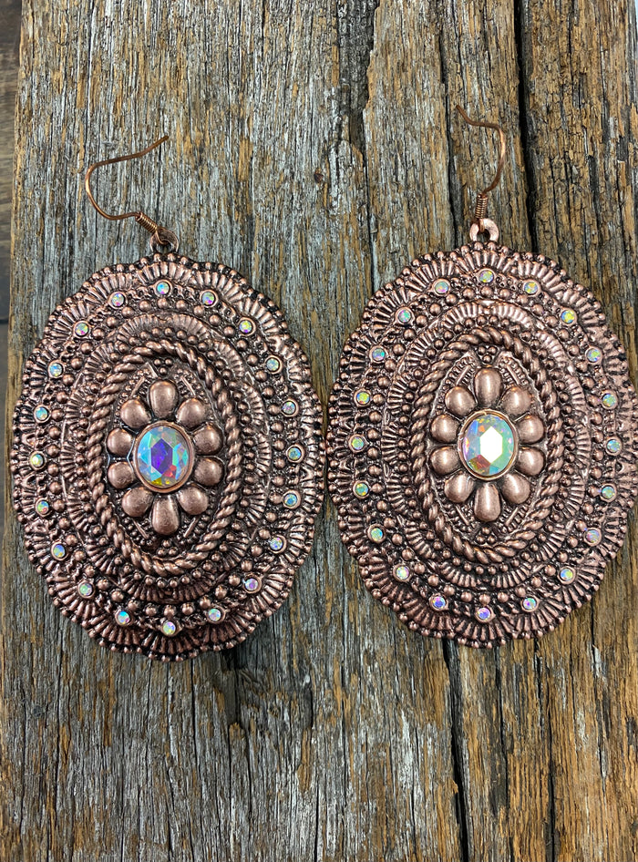 Western Earrings - Copper Crystal Drop