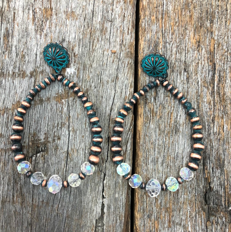 Earrings - Large Turquoise and Crystal Hoop