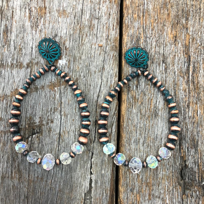 Earrings - Large Turquoise and Crystal Hoop