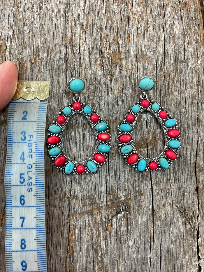 Western Earrings - Turquoise and Red Earring Drop