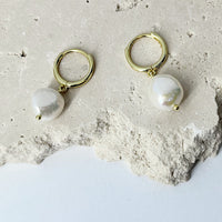 Jade Freshwater Pearl Huggies - Gold