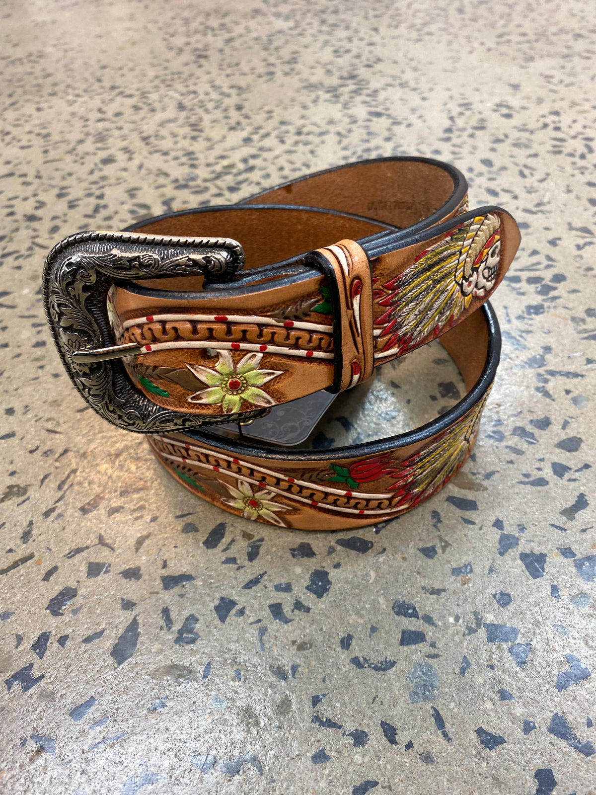 Western Belt - Indian Skull & Floral